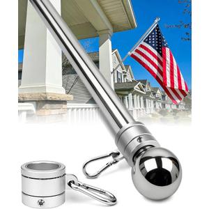 57" One-Piece Flag Pole, Heavy Duty Stainless Steel Flagpole, 2 Thicker Wall, Waterproof & Rust-Resistant, 360 Rotating Anti-Wrap Rings, Fits 1-Inch Brackets(Not Include) for House, Truck, Boat...