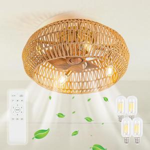20" Boho Ceiling Fans with Lights and Remote for Bedroom, Living Room