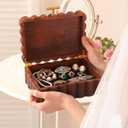 Nosiny Scalloped Wooden Jewelry Box Trinket Organizer with Lid Fan Shaped Decorative Storage Box for Keepsake, Rings, Earrings, Photos, Home Nightstand Dresser Display, 7.25 x 10 x 3.88 Inches