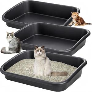Tlence 3 Pack Low Entry Cat Litter Box, 23" Open Top Pet Litter Pan for Kitten, Extra Large Senior Cat Travel Toilet, Shallow Potty Tray Boxes for Indoor Outdoor Frail Handicap Disabled Elderly Cats