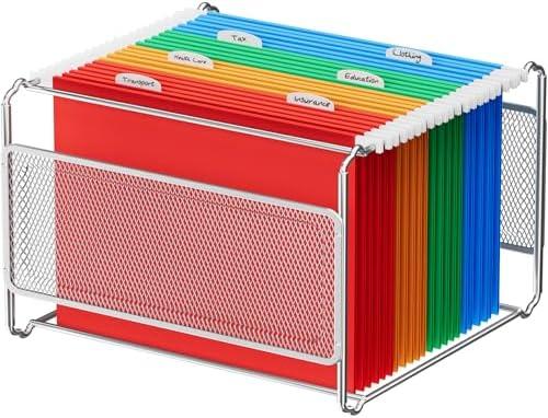 MaxGear Mesh Hanging File Organizer Box, Letter Size File Storage Box with Smooth Rails, Desktop Metal Filing Holder for Hanging Folders, Office File Organizer for Desk, Silver