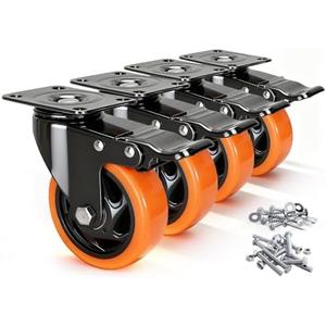 Caster Wheels, 4 Inch Caster Set of 2, Dual Locking PU Casters 2400LB, Swivel Casters for Furniture, Workbench & Tool Cart – Quiet, Floor Safe, Smooth Rolling