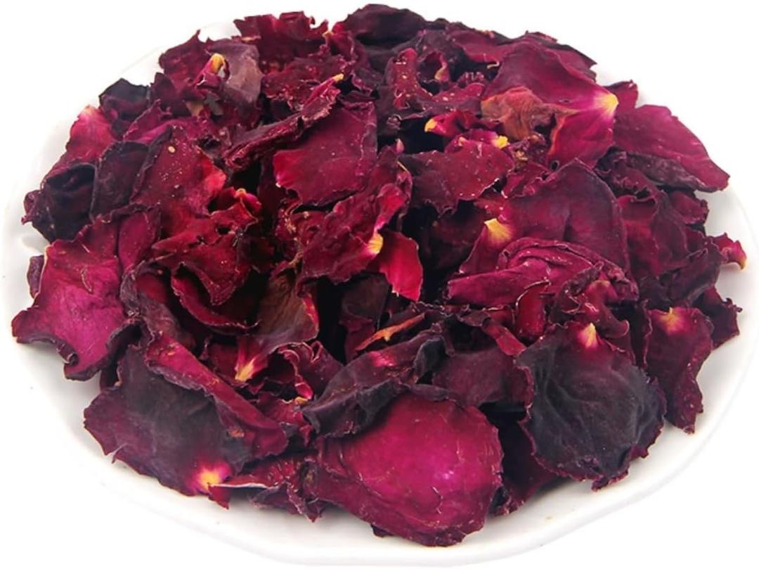 Dried Red Rose Petals, Real Natural Dried Rose Petals 50g for Tea, Cake, Soap Making, Candle Making, Wedding, Confetti, DIY Crafts Edible (darkrosept50g) (Darkpetal)