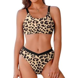 AI'MAGE Women's High Cut Bikini Set 2 Piece Sporty Bathing Suit V-Shape Swimsuit Bottoms with Trim L
