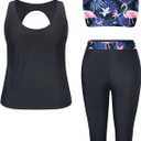 Yonique 3 Piece Plus Size Swimsuits for Women Tankini Tops with Sports Bra and Swim Capris Athletic Bathing Suits, 30 Plus, Black & Flamingo