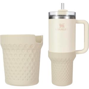 Silicone Boot for Stanley Cup 30oz / 20oz Quencher, Cream Boot Sleeve Cover Fit with Stanley H2.0 and Quencher Adventure Tumbler Accessories (30 oz & 20 oz, Cream)
