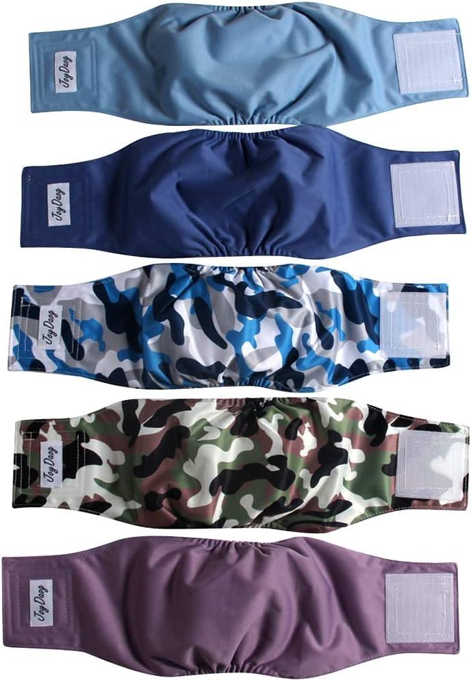 JoyDaog Reusable Dog Belly Bands for Male Dogs Diapers,5 Pack Premium Washable Dog Diapers Male Puppy Nappies Wrap,M
