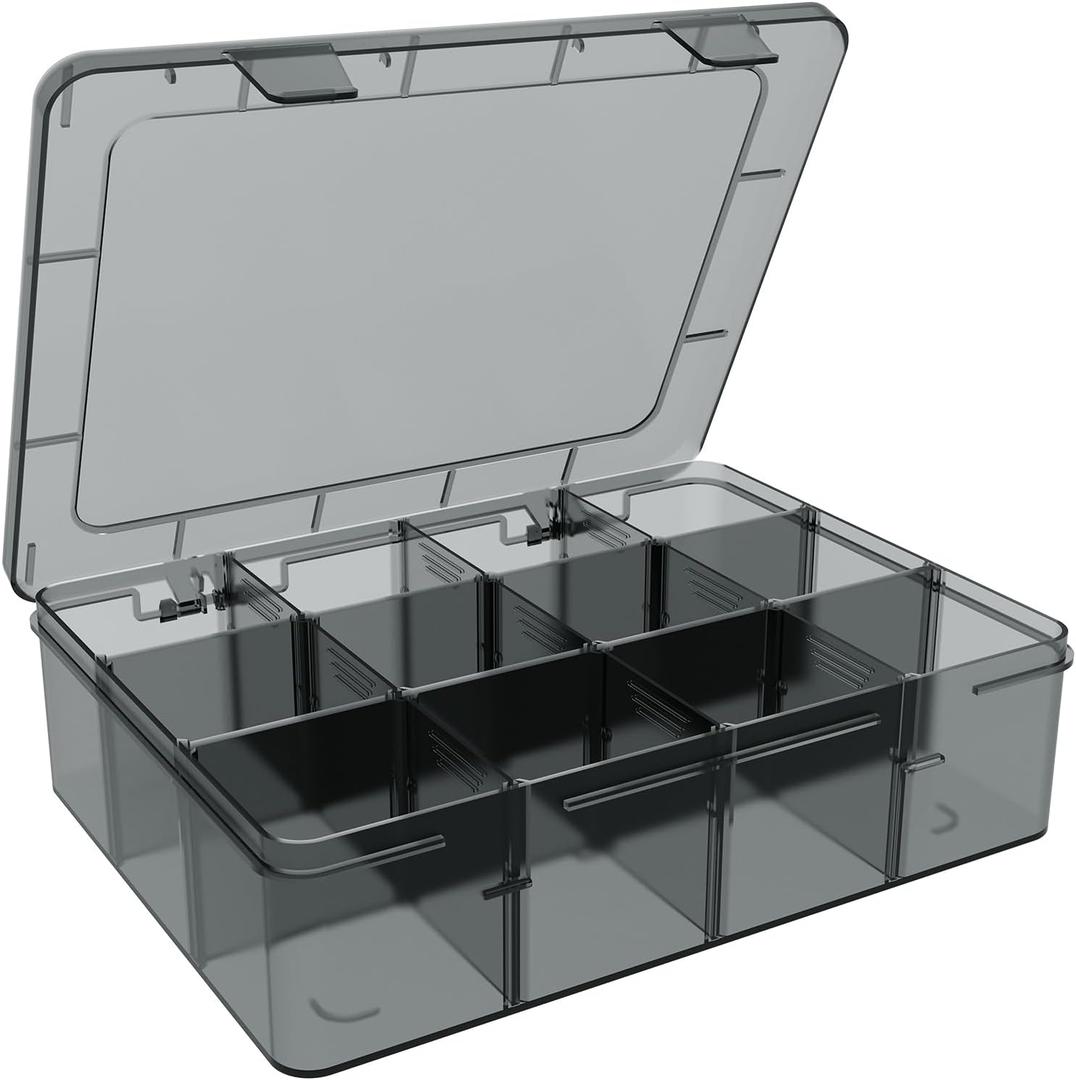 Plastic Organizer Box, 12 Grids Clear Bead Organizer Compartment Box with Removable Dividers for Tackle box,Parts, Earring Container Tool Fishing Hook Hair Accessories,8.8" L x 6.7" W x 2" H (gray)