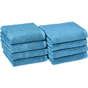 Amazon Basics Quick-Dry Hand Towels - 100% Cotton, 8-Pack, 28 x 16 inches, Lake Blue