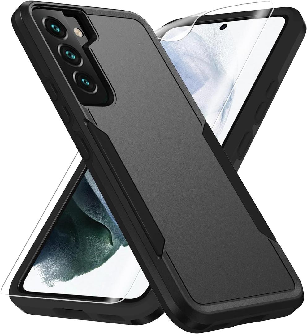 for Samsung Galaxy S22 Case, with HD Screen Protector [Military Grade Drop Tested] Heavy-Duty Tough Rugged Shockproof Protective Case for Samsung S22, Black