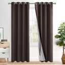 XWZO 100% Blackout Curtains 72 Inches Length - Heat and Light Blocking & Full Shading Ring Top Window Drapes with Black Liner Backing for Bedroom Sewn with Tiebacks, Brown, W52 x L72, Set of 2
