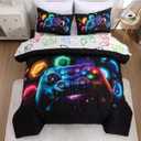 NTBED Game Console Comforter Set for Boys Girls Kids Space Universe Gaming Geometric Lightweight Microfiber Gamer Bedding Sets (Multi, Twin 5Pcs) (Yellow)