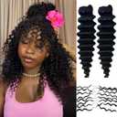 Deep Wave Knotless Pre-Separated Crochet Hair Extensions Human Hair Loose Wave Crochet Hair Natural Black Machine Made Feather Human Hair Extension 16inch 240g