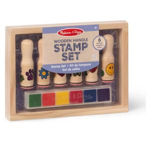 Melissa & Doug Happy Handles Wooden Stamp Set: 6 Stamps and 6-Color Stamp Pad