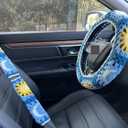 Handmade Crochet Sun and Moon Car Steering Wheel Covers Universal 14-15 inch for Women and Men (Steering Wheel Cover+2 Belt Cover)