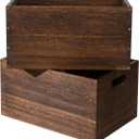 2 PackWood Storage Box 18.9×13×9.8 Inch with Handles, Stackable Wooden Organizer Crate for Home Closet Kitchen Bathroom, 2 Colors Vintage White & Black (Retro Black)