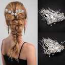 60 Pieces Bridal Wedding Hair Pins Silver Pearl Rhinestone Crystal Flower U Shape Clips Diamond Jewelry Updo Hair Barrettes Prom Styling Decorations Accessories for Brides Bridesmaids Women