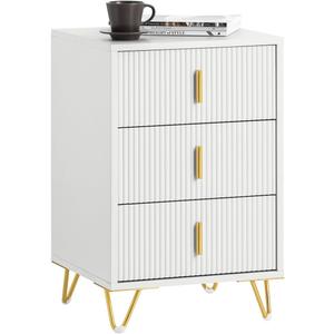 SoBuy White Nightstand, Bedside Table Living Room, Narrow Side Storage Cabinet with 3 Drawers, Cute End of Sofa Unit Bedroom Office, FBT115-L-W