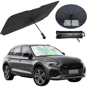 Car Windshield Sun Shade Umbrella, Foldable Automotive Sunshade Cover for Block UV Rays & Heat, Vehicle Interior Front Window Protector Accessories, Universal for Vehicles (Folding Handle)