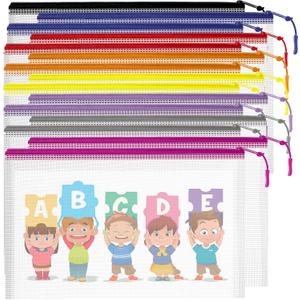 15PCS Mesh Zipper Pouch Bags File Storage Bags, A4 11x9 Inches Reusable Clear Zipper Pouches for Travel and Classroom Board Game Organization