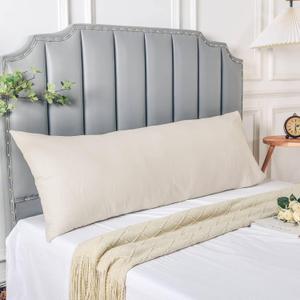 NEXHOME PRO Body Pillow Pillowcase 100% Organic Cotton Pillow Cover, Envelope Closure Linen Feel Textured Natural, Soft and Durable, Premium Cooling Pillow Cases for Bed(20x54 inch, Cream)