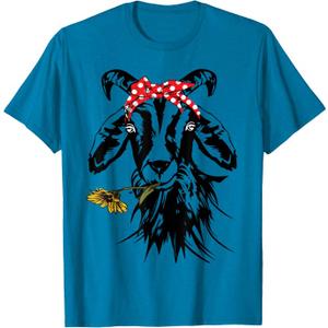 Women's Goats Bandana Farm Animal Lover Funny Goat Graphics T-Shirt Small Blue