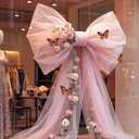 Giegxin Giant Pink Bow for Wedding Backdrop 28 x 98 Inch Extra Large Pink Bow Decor with 75 Inch Floral Artificial Flower Vine and Butterflies for Wedding Bridal Shower Arch Baby Shower Birthday Party