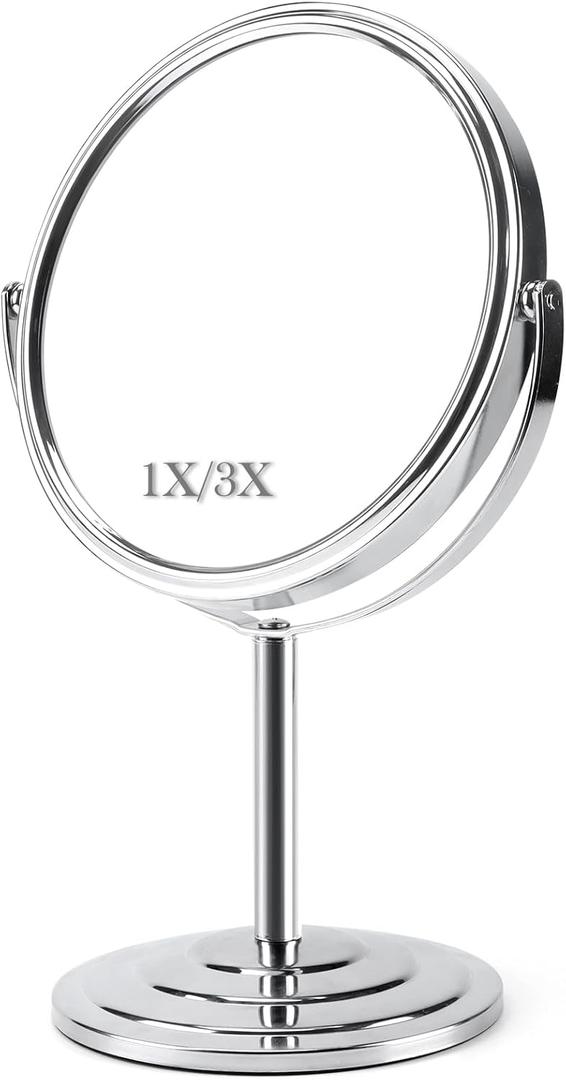 Schliersee Magnifying Vanity Makeup Mirror 7 Inch, 360Rotation Double Sided Magnification for1X, 3X, Desk Table Mirror (Silver)
