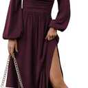 Floerns Women's Square Neck Lantern Long Sleeve Dress Split Ruched Party Midi Dresses XL