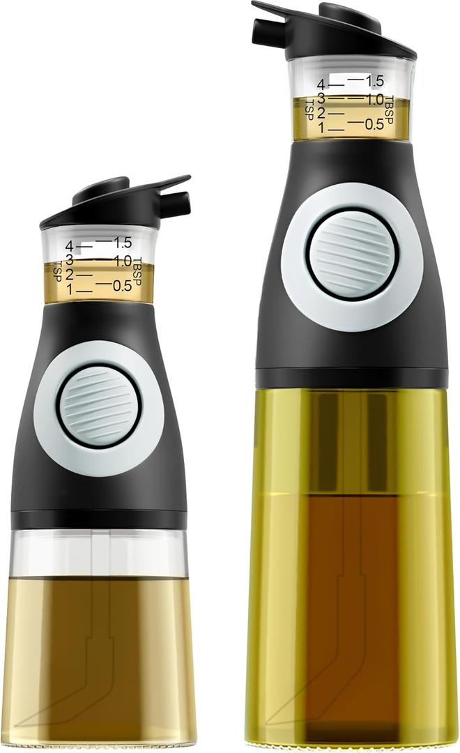 Belwares Oil and Vinegar Dispenser Set with Measuring Cup  1 Glass Olive Oil Dispenser Bottles for Kitchen  Cooking Oil Bottle Set, DripFree Cruets for Salad Dressing, BPAFree, Dishwasher Safe