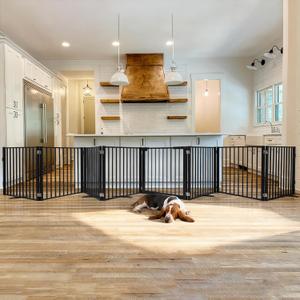 Snagle Paw Extra Wide Dog Gate,Free Standing Dog Fence with Door, Up to 208 Inch Wide Pet Gate with Support Feet for Stairs, Hallways, Doorways, Yard (Black, 8 Panels)