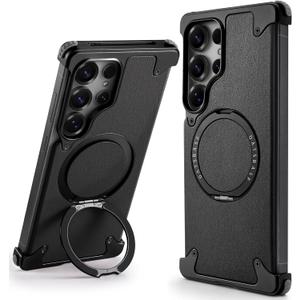 OATSBASF for Samsung Galaxy S25 Ultra Case, Sleek Minimalist Protective Shock Absorption Aerospace Grade Aluminum Shells with Built-in Kickstand Phone Case for Galaxy S25 Ultra, Black
