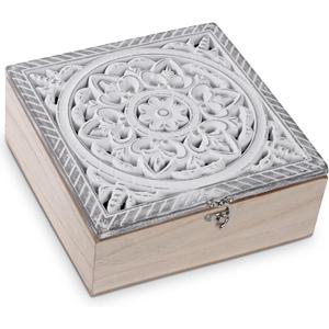handrong Tea Box for Tea Bag Organizer Tea Bag Holder Tea Box Wooden Rustic Tea Chest with Unique Floral Pattern 9 Compartments for Gift Home Tea House