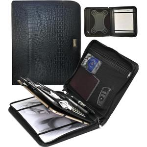 Compatible with iPad Portfolio PU Leather Padfolio Case, Zippered Portfolio Organizer, Handmaking Universal Tablet Case for 8.5 9 10.2 10.9 11 10.1 inch Android Tablet case(Black)