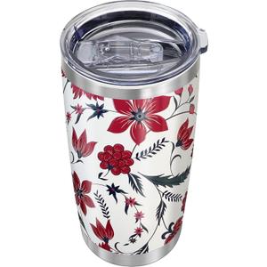 WETOWETO 20oz Tumbler, Stainless Steel Vacuum Insulated Water Coffee Tumbler Cup, Double Wall Powder Coated Spill-Proof Travel Mug Thermal Cup for Home Outdoor (Red Flower, 1 Pack)