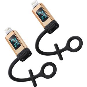 pzoz USB C to Lightning Adapter with LED Display, 27W Type C PD Fast Charging Lighting Adaptor for Phone 14/13/12/11/XS/XR/SE/AirPods, Fits MacBook Charger Cable, Support Data Transfer (2 Pack)