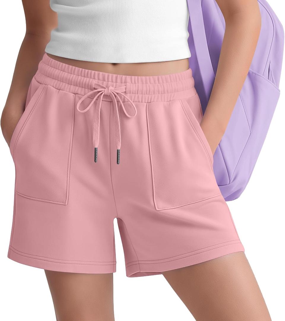 Girls Athletic Sweat Shorts | Active, Basketball, Volleyball, Soccer, Running, Sports, Gymnastics, Dance, Loose Fit, Wide Leg, Pockets, Back to School