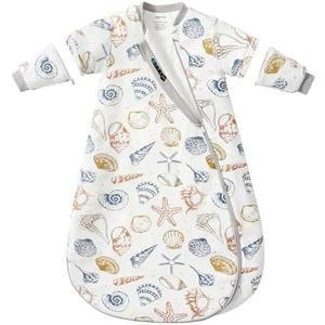 Baby Sleep Sack 12–18 Months, 2.5 TOG Warm Cotton Sleep Sack with Detachable Long Sleeves, Winter Wearable Blanket for Cold Nights, 2-Way Zipper Toddler Sleeping Sack, Ocean