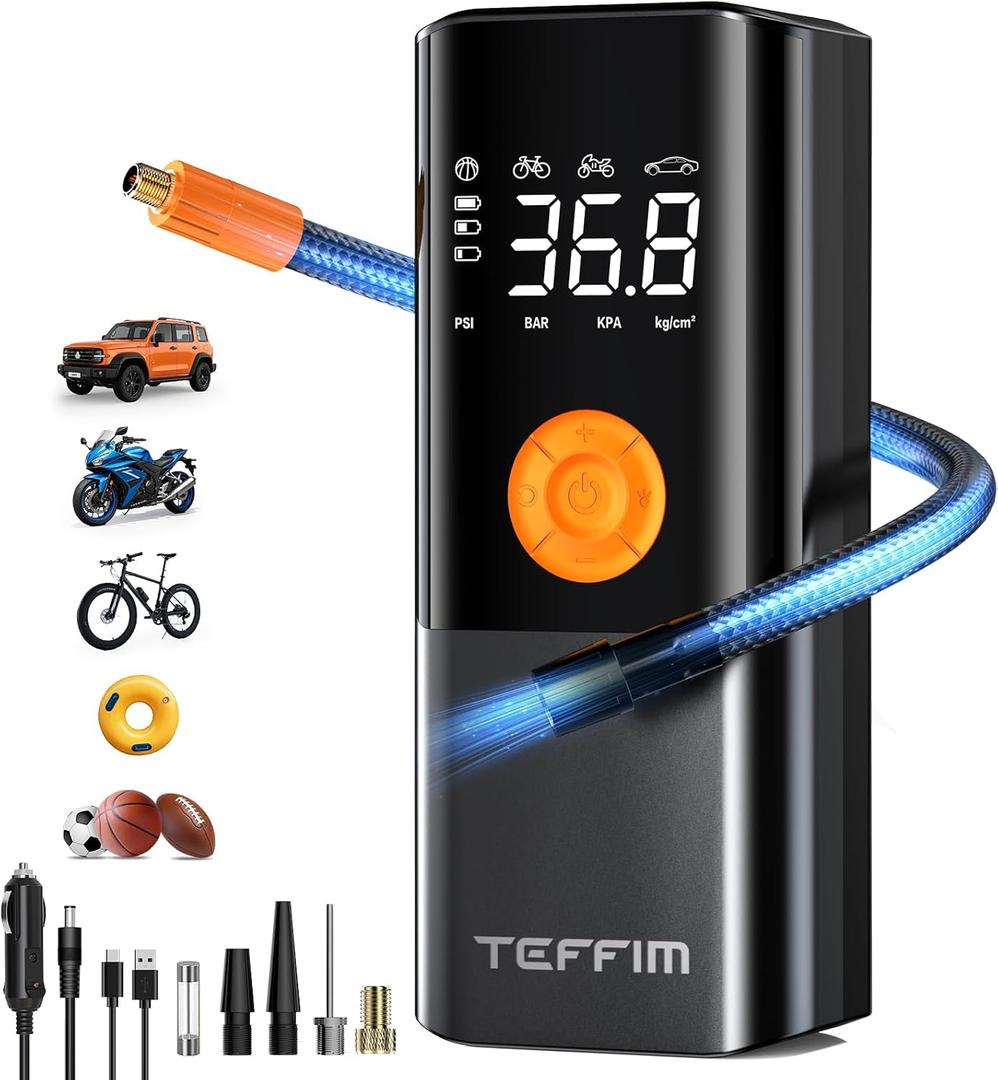 Tire Inflator Portable Air Compressor, 150PSI20000mAh Battery Air Pump for Car Tires, 6X Inflate Portable Tire Inflator for Car Motorcycle Balls Bike Pump,12DC Tire Pump with LED Light, Auto shut-off