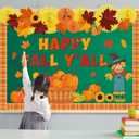Pasimy Fall Bulletin Board Classroom Decorations with Paper Fans 3D Maple Leaf Scarecrow Autumn Pumpkin Cutouts Fall Autumn Thanksgiving Bulletin Board for Harvest School Classroom Decor