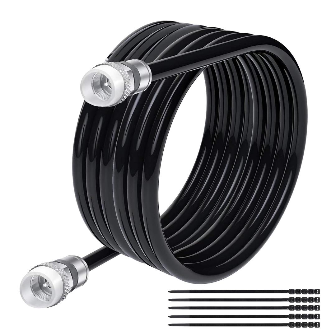 Elecan RG6 Coaxial Cable 25 Feet Indoor/Outdoor Direct Burial Coax Cable, Quad Shielded Waterproof in-Wall with Rubber Boot, Digital TV Aerial Broadband Internet Satellite Cable +25 Ties