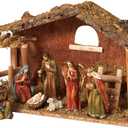 15.25-Inch Long Moss Stable with Set of 9 Resin Figurines Nativity Scene