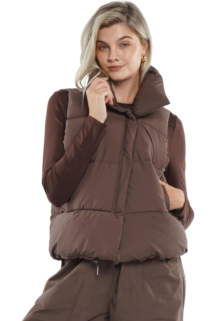 Women Puffer Vest, Oversized Sleeveless Cropped Winter Vests Outerwear, Versatile Padded Warm Puffy Gilet Trendy L