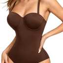 Women's Strapless Body Shaper Tummy Control Waist Push-Up Bodysuit with Cups and Detachable Straps Shapewear, X-Large, Coffee (Brief)