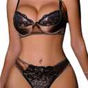 OYOANGLE Women's Sexy Lingerie 2 Piece Lace Bow Tie Underwire Push Up Silk Bra and Panty Lingerie Sets Brown X-Large