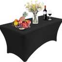 RELIANCER 1 Pack Stretch Spandex Table Covers for Rectangular Tables,6FT Elastic Fitted Tablecloth, Universal Rectangular Table Cloth Protector for Outdoor Party, Wedding, Bar, Birthday, Banquet, Events (Black)