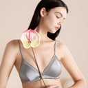 SilRiver Women's Satin Triangle Bralette Tops Silk Wirefree Bra mesh Cami Bra with Removable Pads (S)