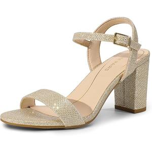 DREAM PAIRS Women's Chunky Heels Block Round Open Toe Ankle Strap Heel Fashion Wedding Party Comfort Dress Sandals Shoes (8, Gold)