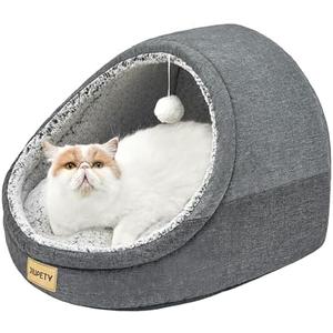 Jiupety Cute Cat Beds for Indoor Cats, Cat Cave Bed for Kittens, Burrowing Puppy Bed with Anti-Slip Bottom, Washable Removable Cushion, L(19"x17"x16"), Dark Gray