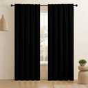 CUCRAF Black Blackout Curtains 84 inch Length 2 Panels Set, Rod Pocket Room Darkening Drapes for Bedroom Living Room, Insulated Thermal Light Blocking Window Curtain (W52 x L84 Inch)